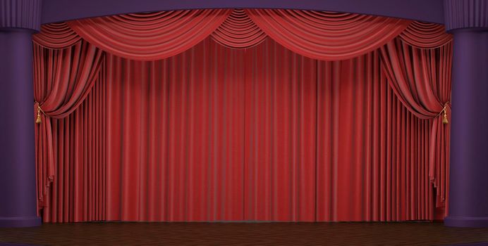 Theater stage with velvet red curtains 4k