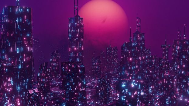 Concept The Future Neon Skyscraper Cyber Punk City Banner Background 3d Illustration