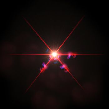 Digital lens flare with bright light isolated with a black background. Used for textures and materials.