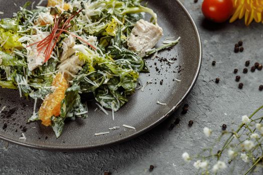 Great orange Walnut Chicken Salad top view.