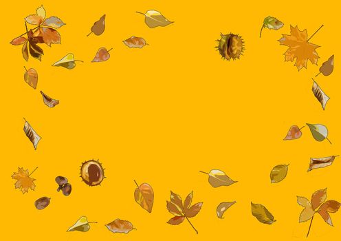 orange background with autumn maple leaves