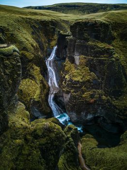 Fjadrargljufur Canyon waterfall unique landscape in Iceland