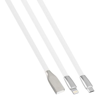 Cable and connector for USB, Micro USB, Lightning, on a white background collage