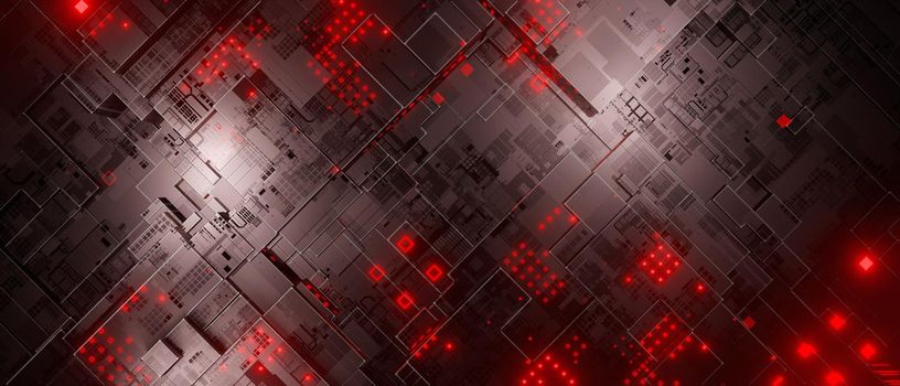 Red Futuristic Circuit Abstract Background 3D Rendering