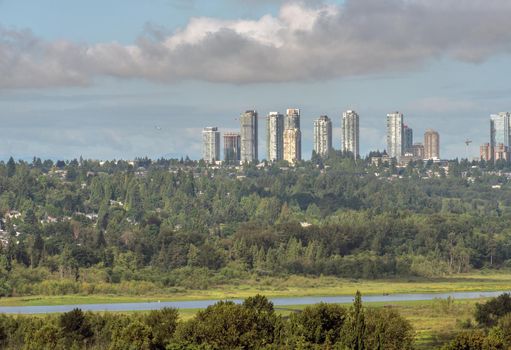 CItyscape on bright summer morning in Vancouver.
