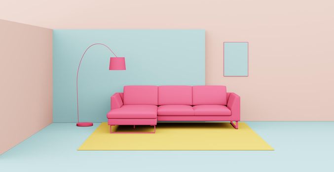 3d Abstract interior. Interior template. Bright color in the interior