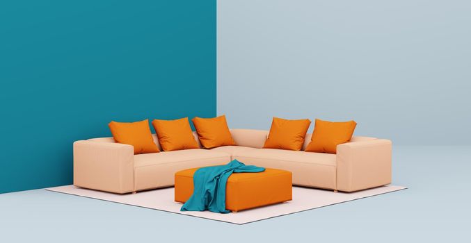 3d Abstract interior. Interior template. Bright color in the interior