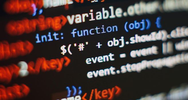 IT business. Python code computer screen. Mobile application design Concept.
