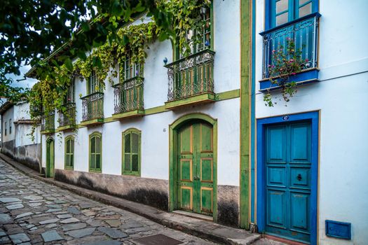Colorful houses on the street of Diamantina in Brazil in South America.