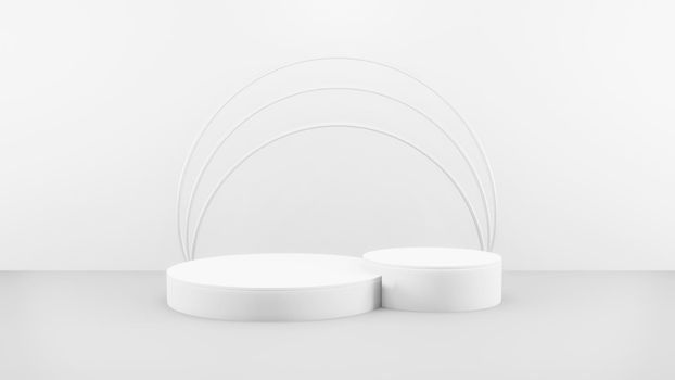 Podium in abstract white composition for product presentation, 3d render, 3d illustration.