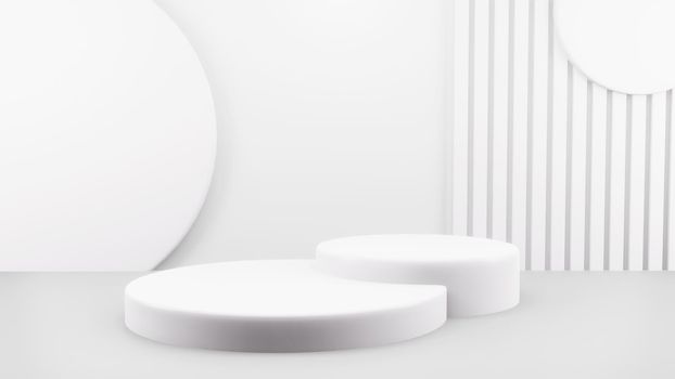 Podium in abstract white composition for product presentation, 3d render, 3d illustration.