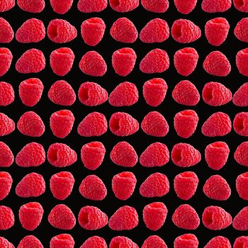 Seamless pattern with ripe raspberry. Berries abstract background. Raspberry pattern for package design with black background.