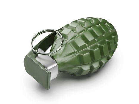 Green hand grenade on white background