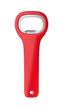 Red bottle opener isolated on white background, front view