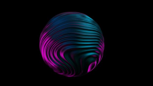 Liquid Sphere 3d blue purple light. Abstract morphing sphere.