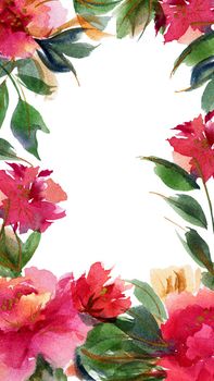 Pink Peony botanical watercolor banner background. Floral ditsy chintz decor