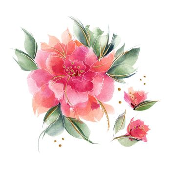 Pink floral composition with delicate fragrant rose flowers. Spring mood with nature ditsy bouquet