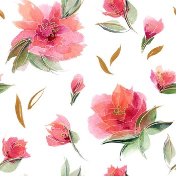 Pink floral seamless pattern with fragrant flowers and buds on a white. Delicate mood with a floral ditsy decor