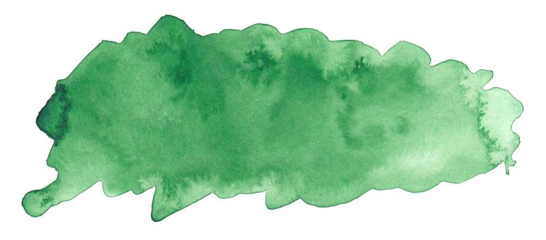 Abstract green watercolor splash texture isolated on white background. Bright crocodile green paint stain drops. Abstract illustration, banner, poster for text, decoration element