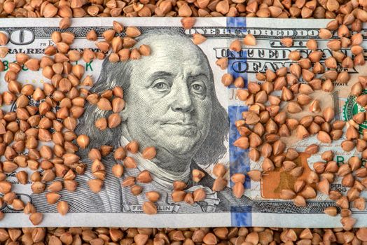 Buckwheat prices. World food crisis. Financial derivatives market. One hundred dollar bill in buckwheat