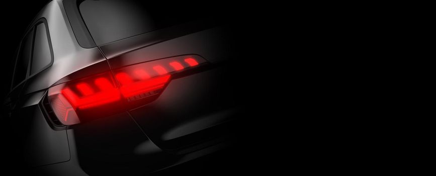 Close up of a backlight of a generic and unbranded car. 3D illustration