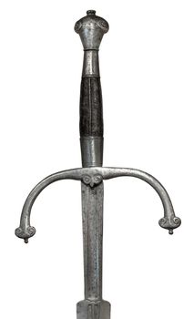 The Top (Hilt and Crossguard) Of An Ancient Longsword, Isolated On A White Background