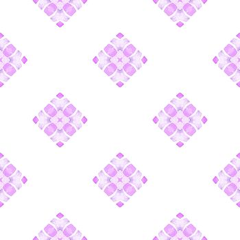 Watercolor ikat repeating tile border. Purple juicy boho chic summer design. Ikat repeating swimwear design. Textile ready cute print, swimwear fabric, wallpaper, wrapping.