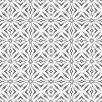 Exotic seamless pattern. Black and white pleasing boho chic summer design. Summer exotic seamless border. Textile ready quaint print, swimwear fabric, wallpaper, wrapping.