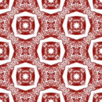 Exotic seamless pattern. Wine red symmetrical kaleidoscope background. Summer swimwear exotic seamless design. Textile ready alluring print, swimwear fabric, wallpaper, wrapping.