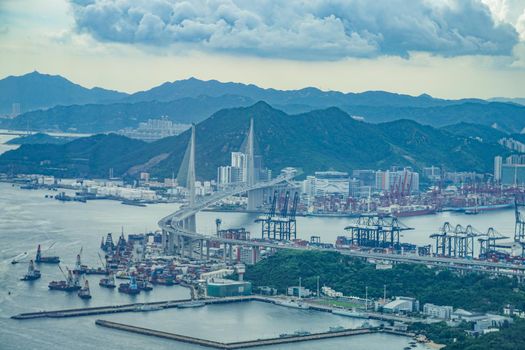 Hong Kong cityscape seen from SKY100 observation deck. Shooting Location: Hong Kong Special Administrative Region