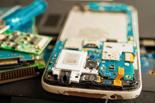 Repairing and upgrade mobile phone, electronic, computer hardware and technology concept.