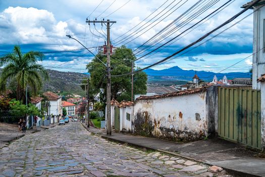 Diamantina, Brazil - March 2. 2022: streets of the city listed as a UNESCO World Heritage Site.