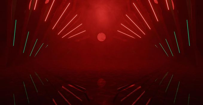 Breathtaking Neon Glow Futuristic Empty Cinematic Volumetrics Red Game Background 3D Render