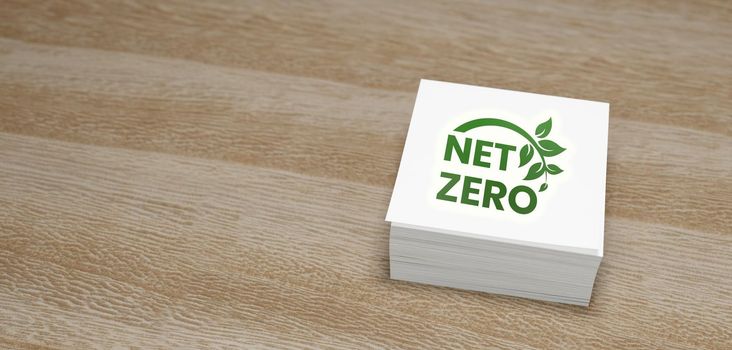 Net Zero icon on paper banner with copy space for text 3D Render