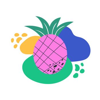 Modern vector pink pineapple illustration. Pineapple icon on white. Pineapple logo with colorful spots . Hand drawn flat design style.