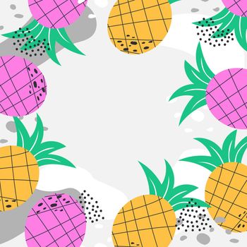 Vector template with pineapples frame. Summer tropical background for poster, invitation, banner