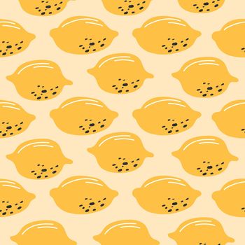 Fresh lemons background. Hand drawn colorful wallpaper vector. Seamless pattern with citrus fruits collection. Decorative illustration for printing