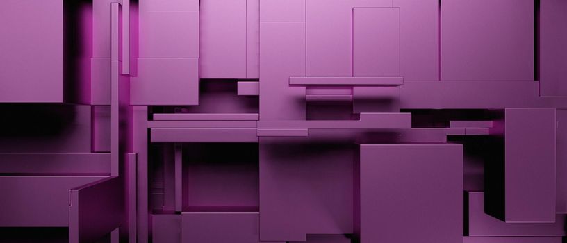 Metallic 3D SciFi Cubes Three Dimensional Purple Pink Abstract Background 3D Illustration