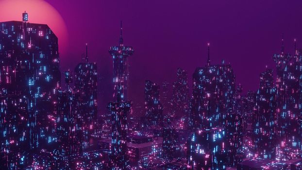 City Illustration Night Cosmic Concept Background 3d Illustration