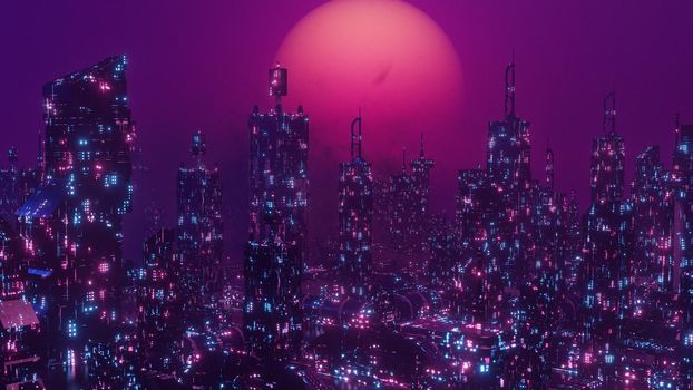 City Illustration Night Cosmic Concept Background 3d Illustration