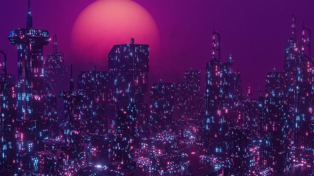 Digital Futurism Concept City Disco Future Wallpaper Background 3d Render