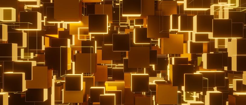 Gold Orange Yellow squares abstract banner design background 3d render