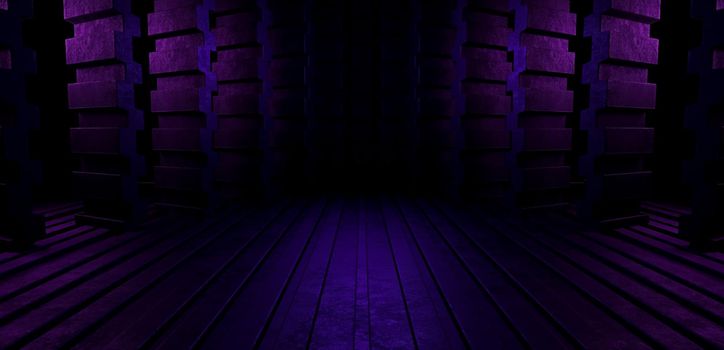 Futuristic Science Fiction Parking Garage Underground Studio Dimmed Purple Illustrative Background Wallpaper Digital Futurism Concept 3D Rendering