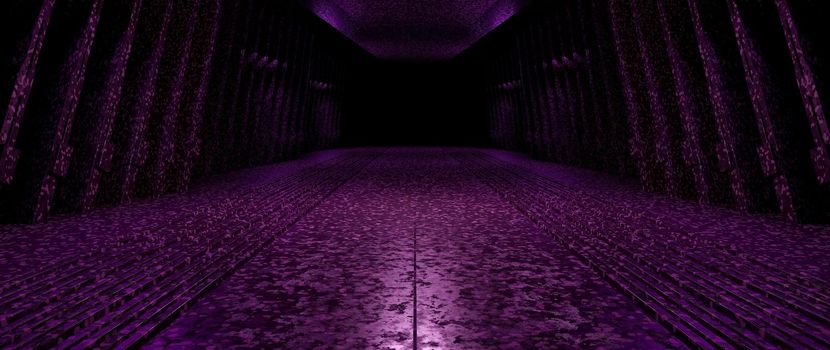 Empty Purple Room Rendering Cyber Warehouse Futuristic Interior 3D Rendering