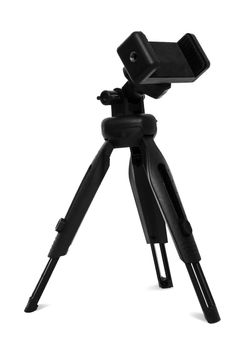 A tripod for a phone with a mount for a phone isolated on a white background