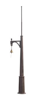 Metal pole mast, holds a bell, on a white background in isolation