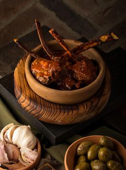 A vertical shot of a tomahawk steak