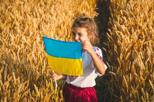 Child in a wheat field. In vyshyvanka, the concept of the Independence Day of Ukraine. Selective focus. Kid.