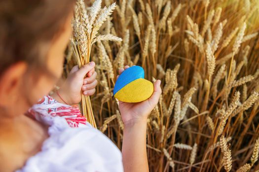 Child in a wheat field. In vyshyvanka, the concept of the Independence Day of Ukraine. Selective focus. Kid.