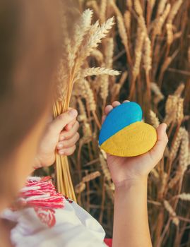 Child in a wheat field. In vyshyvanka, the concept of the Independence Day of Ukraine. Selective focus. Kid.